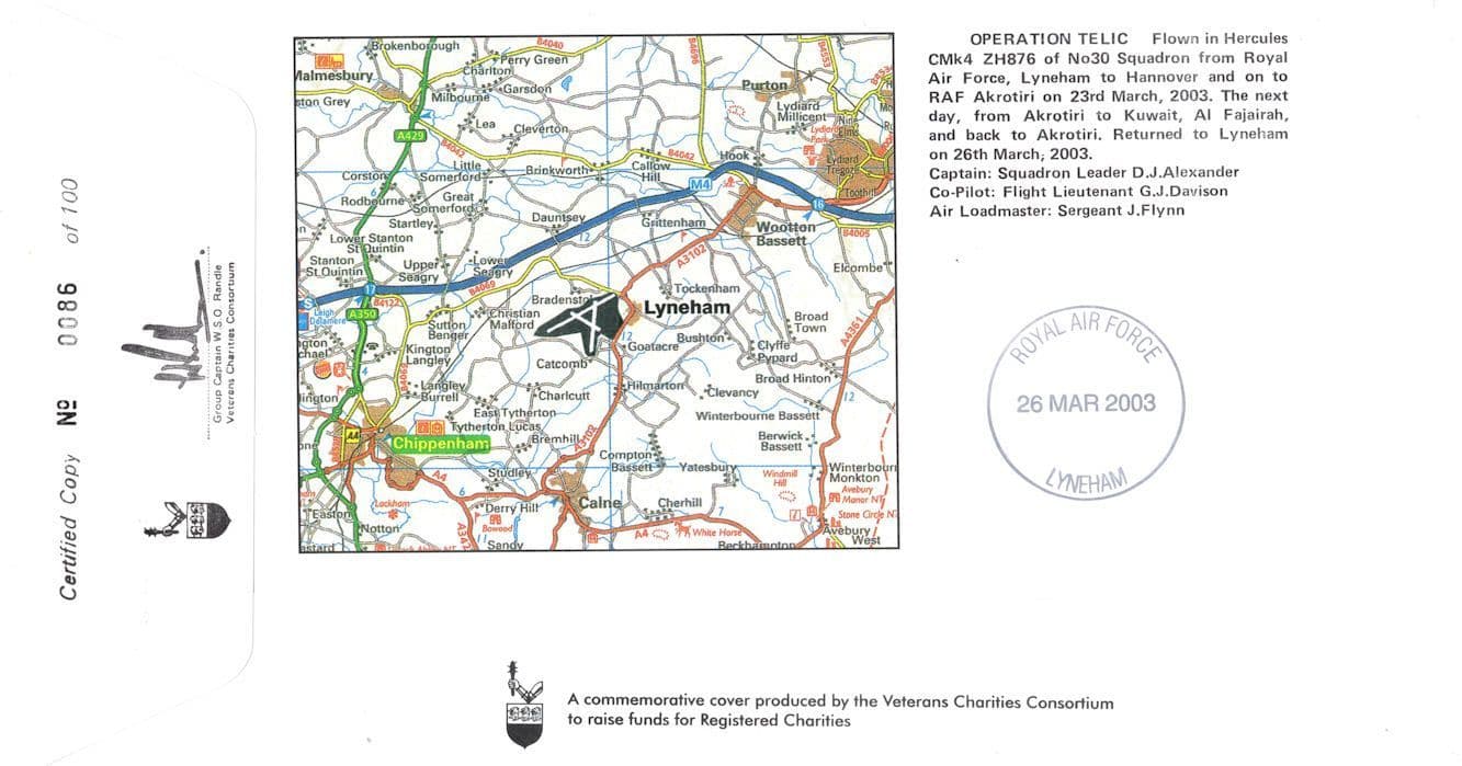 RAF Lyneham Station Wilts John Cheshire Military Map LTD TO 100 Hand Signed FDC