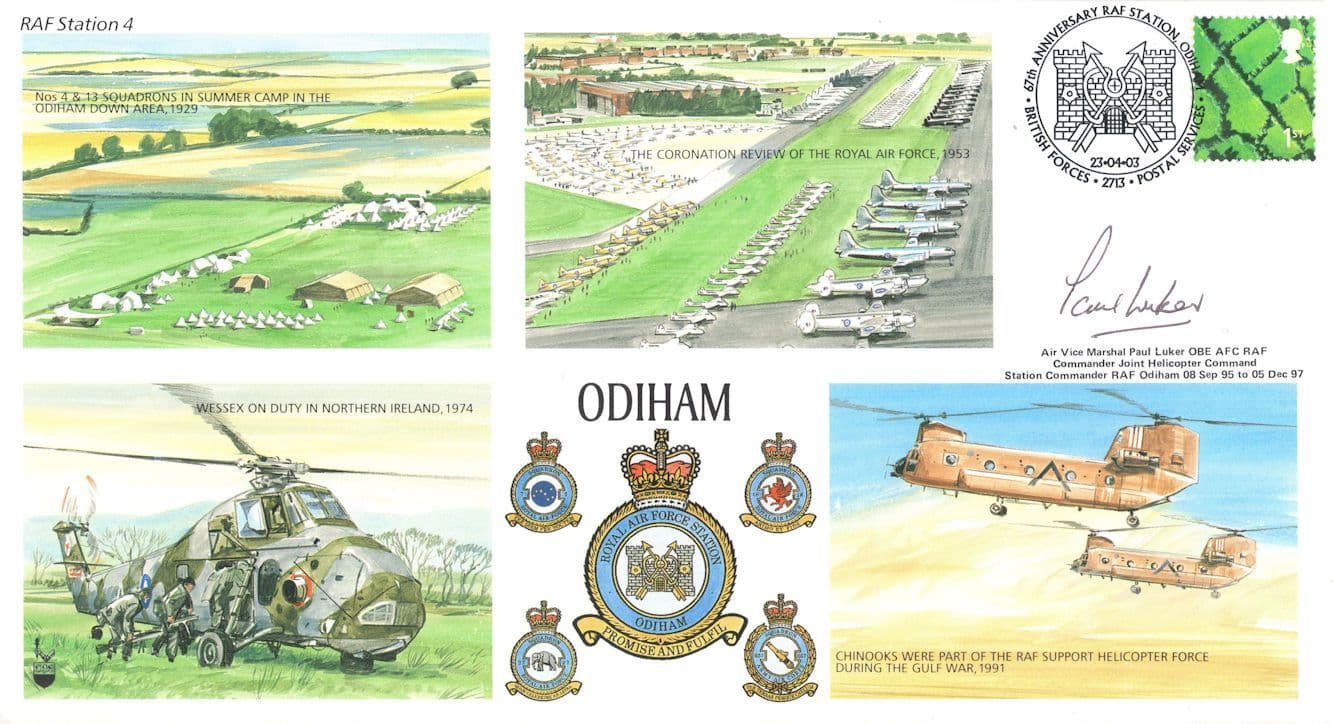 RAF Odiham Hampshire Station Map Paul Luker LTD TO 100 Hand Signed FDC