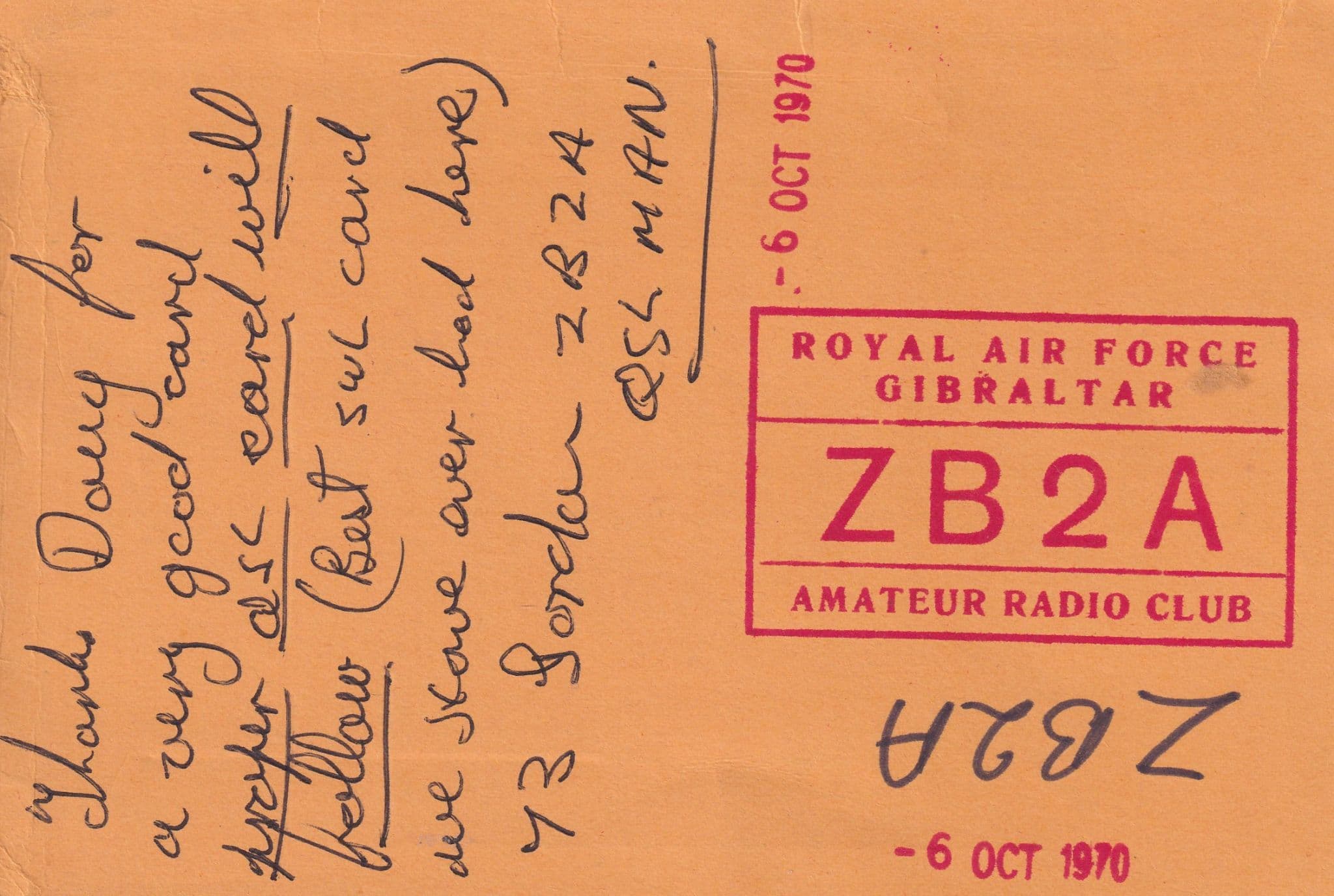 RAF Royal Air Force Gibraltar Military Amateur Radio Club QSL Card
