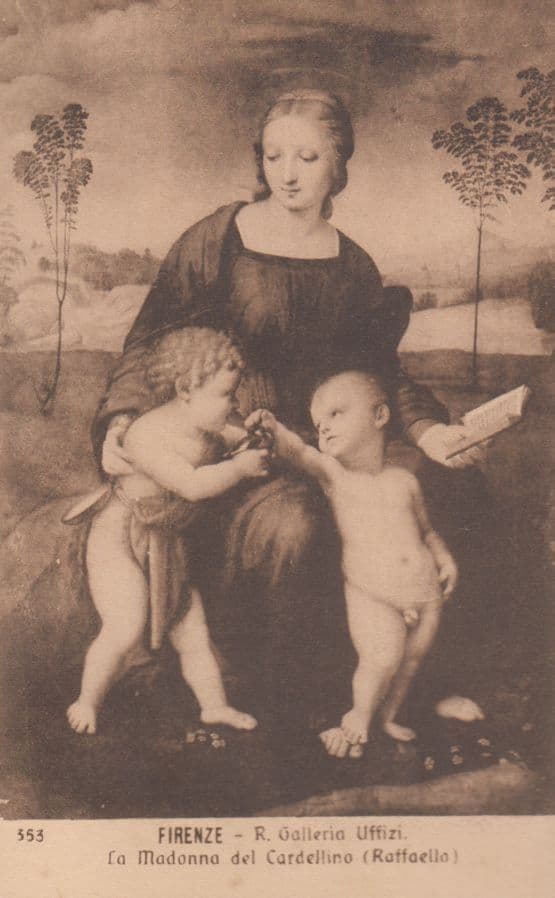 Raffaello La Madonna Del Cardellino Painting Firenze Antique Gallery Postcard