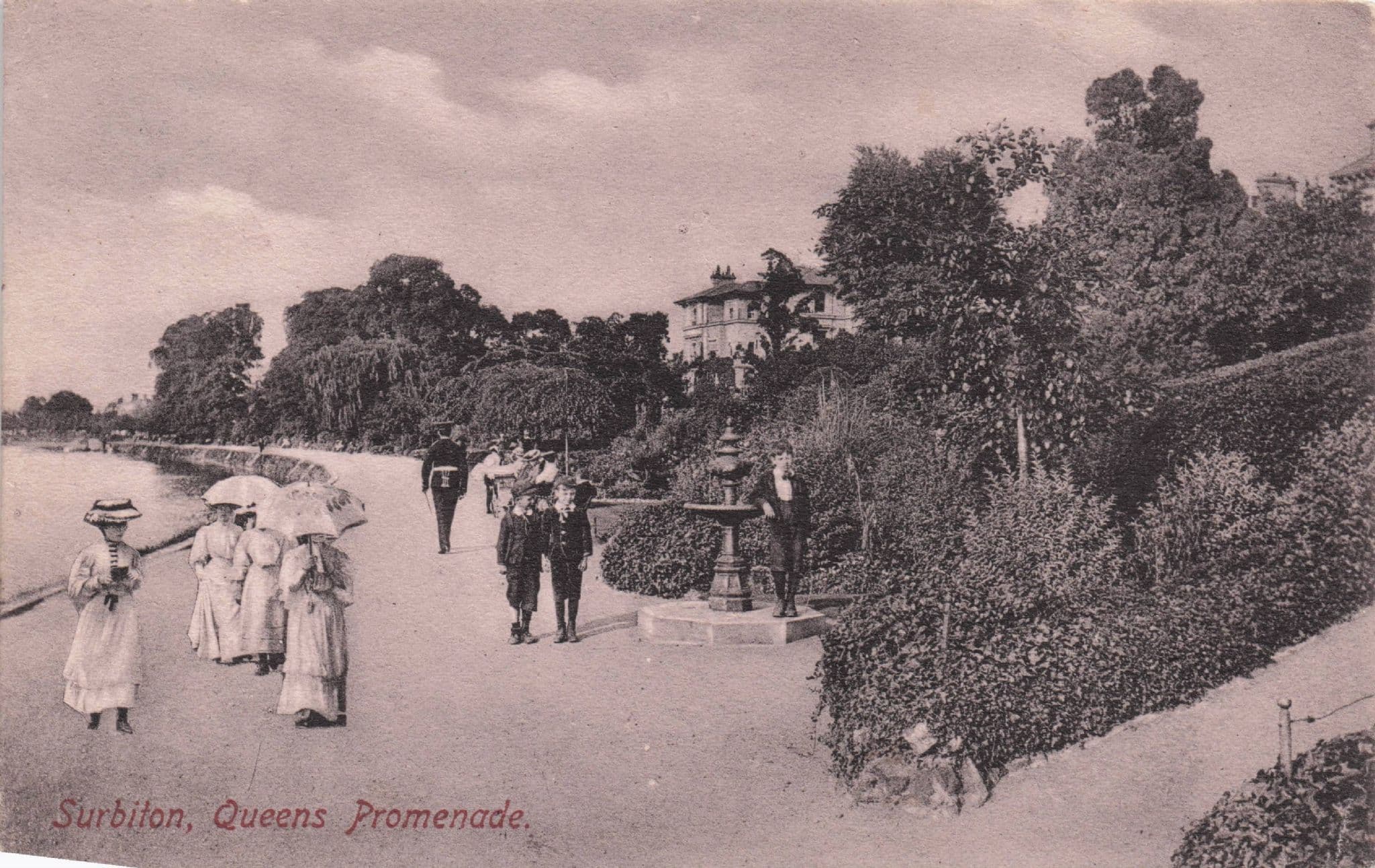 Rainy Day Ladies Umbrellas at Queens Promenade Surbiton Surrey Postcard
