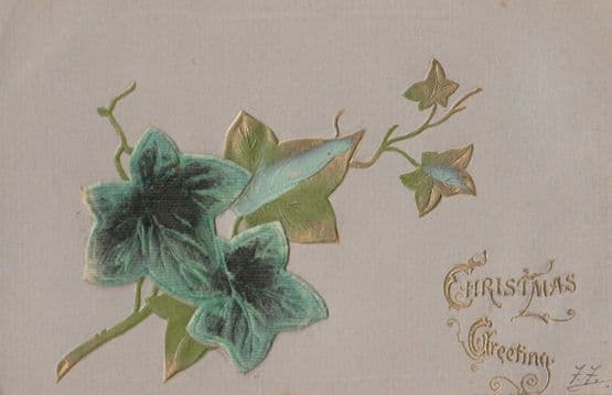 RAISED almost 3D Leaf ANTIQUE REAL FELT LEAF Christmas Greetings Postcard