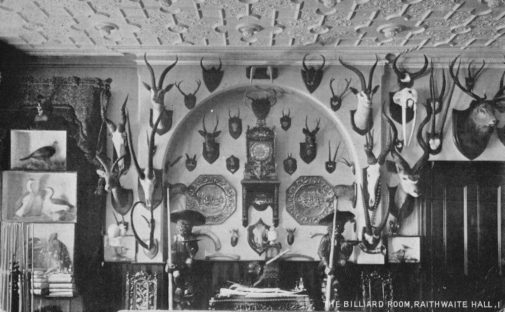 Raithwaite Hall Antler Hunting Heads Yorkshire Old RPC Postcard