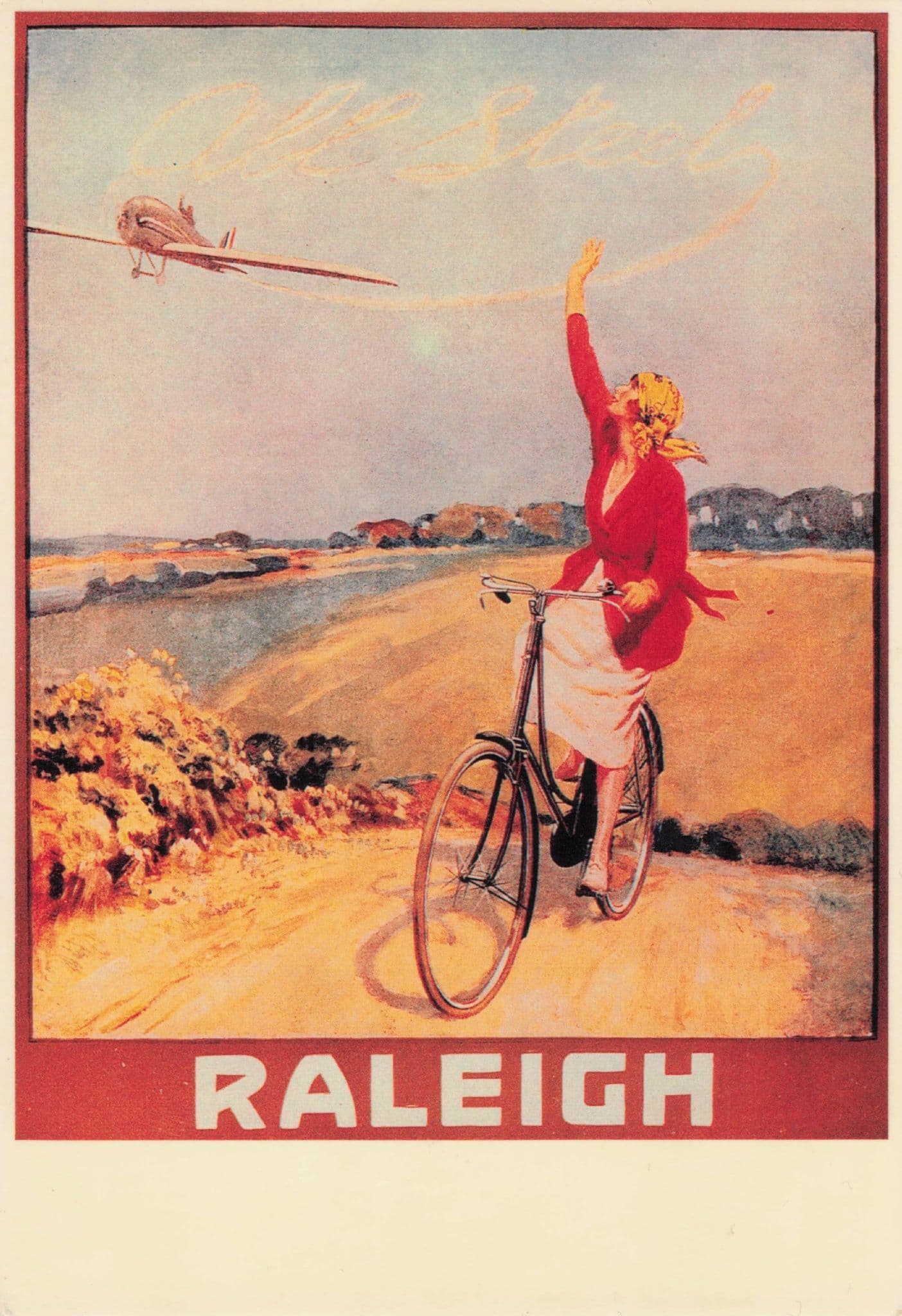Raleigh Bicycles Bike Waving To A Plane Advertising Postcard