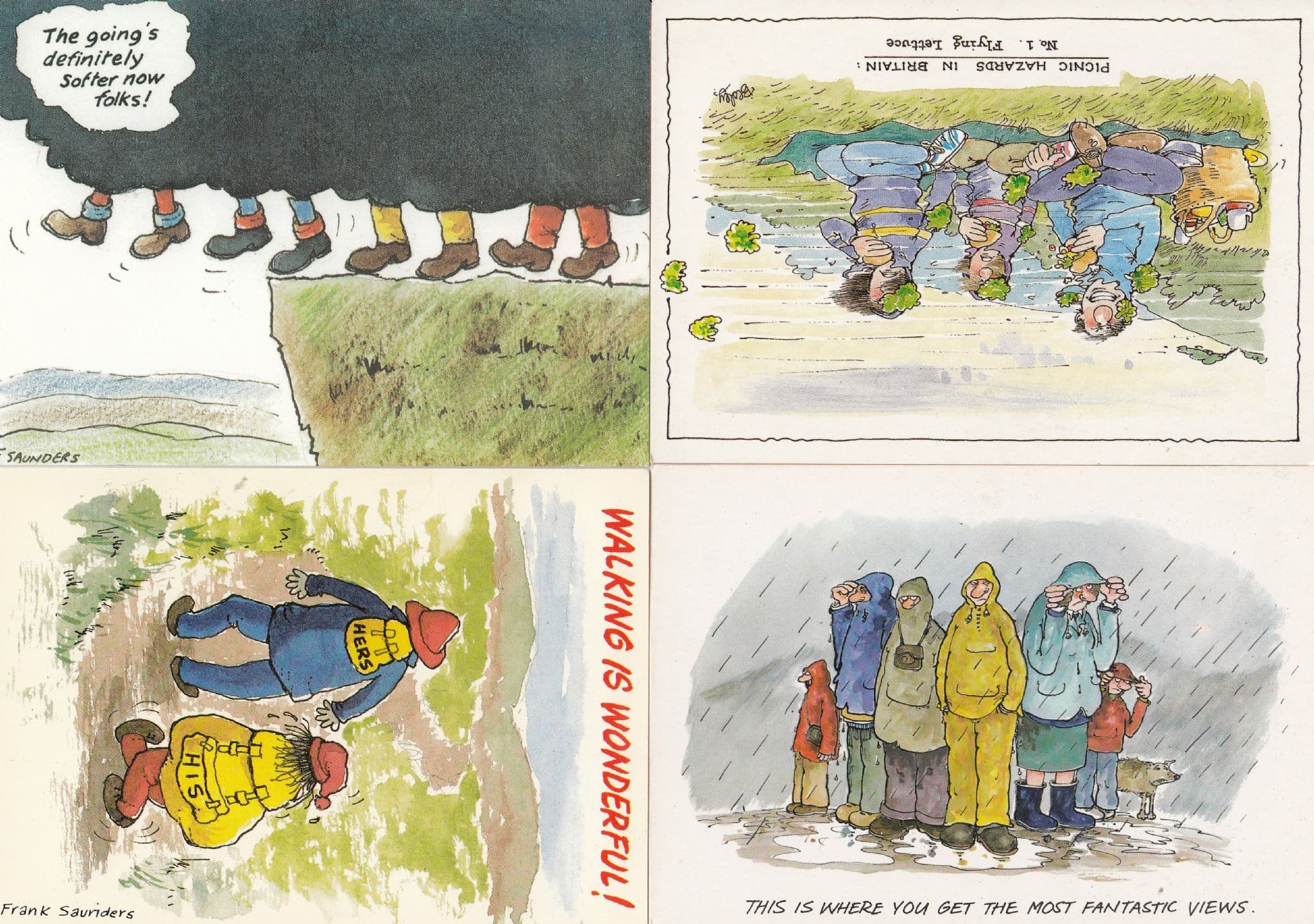 Rambling Holiday 4x Comic Walking Postcard s