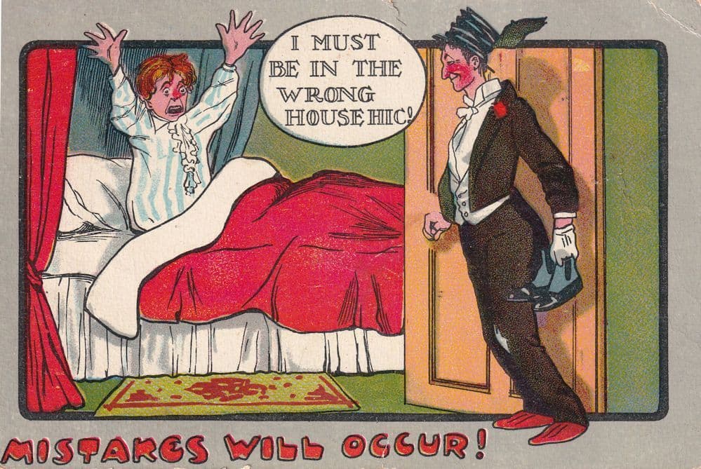 Randy Burglar Fancy Dress Bedroom Intruder Old Comic Postcard