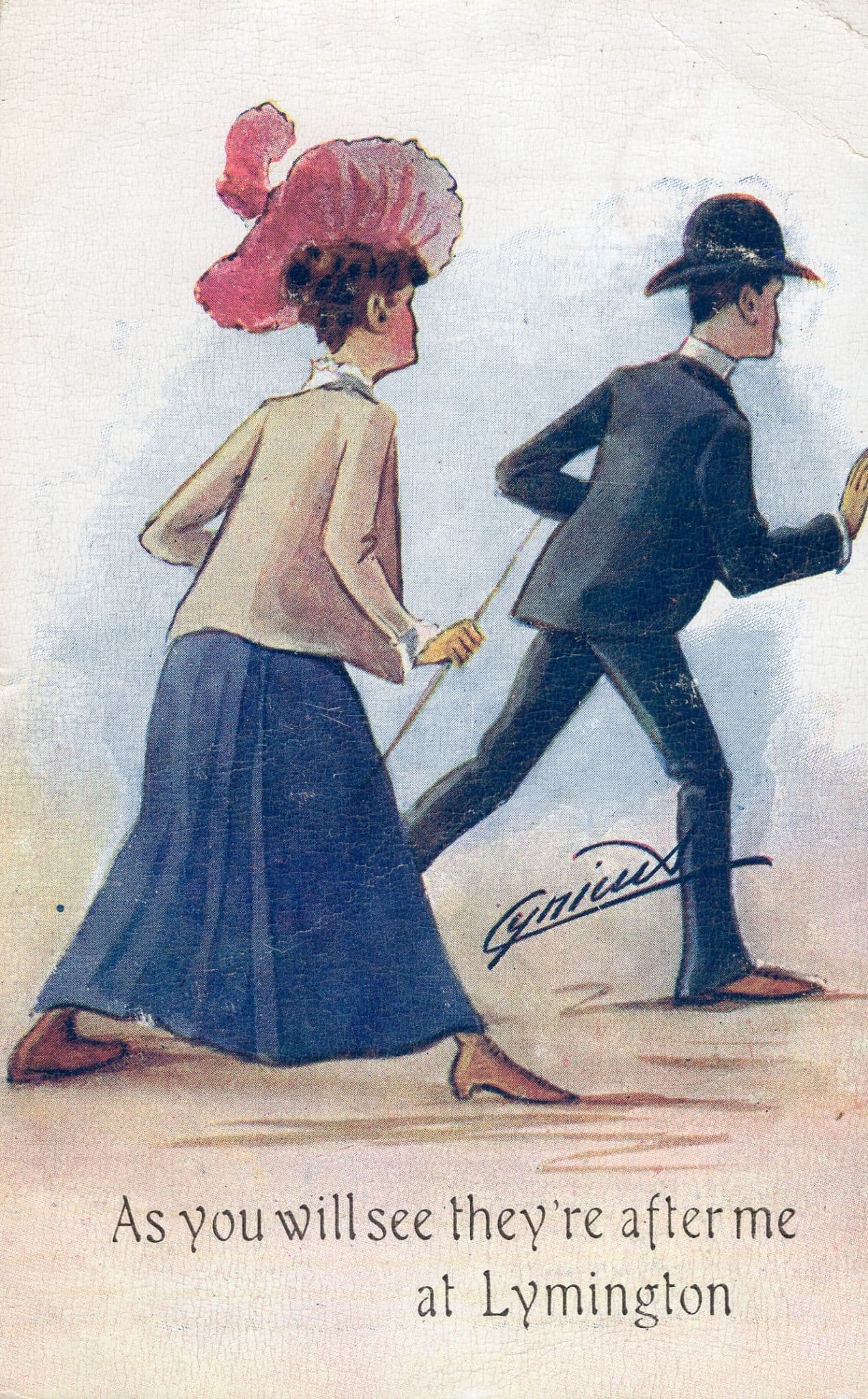 Randy Ladies Chasing Sex Men at Lymington Hampshire Old Comic Postcard