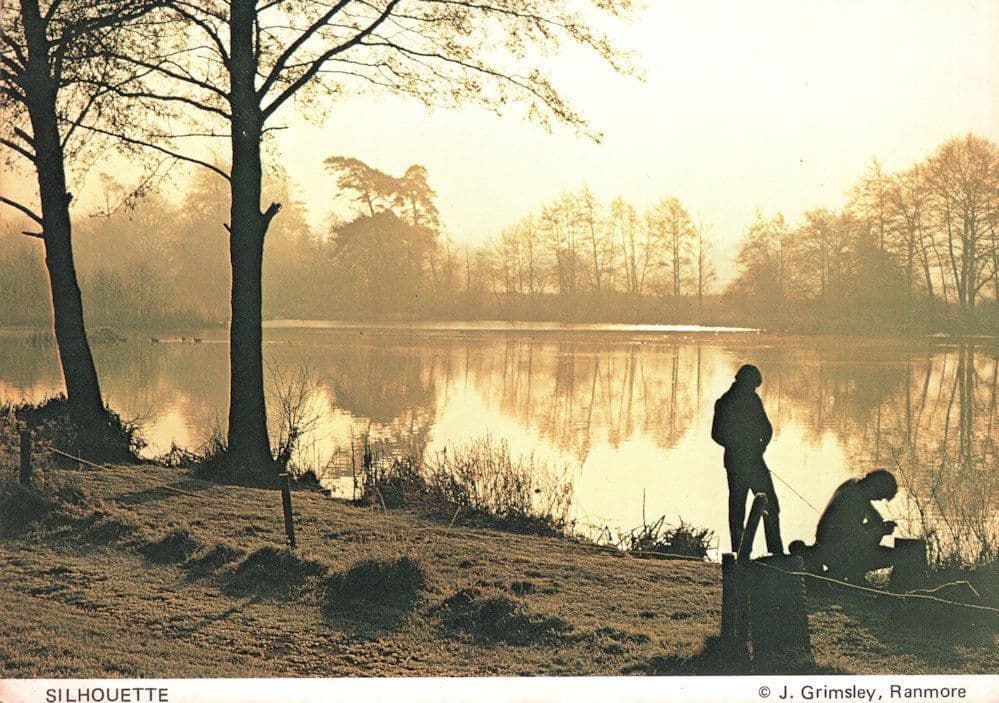 Ranmore North Downs Fishing Silhouette of Fisherman Surrey Postcard