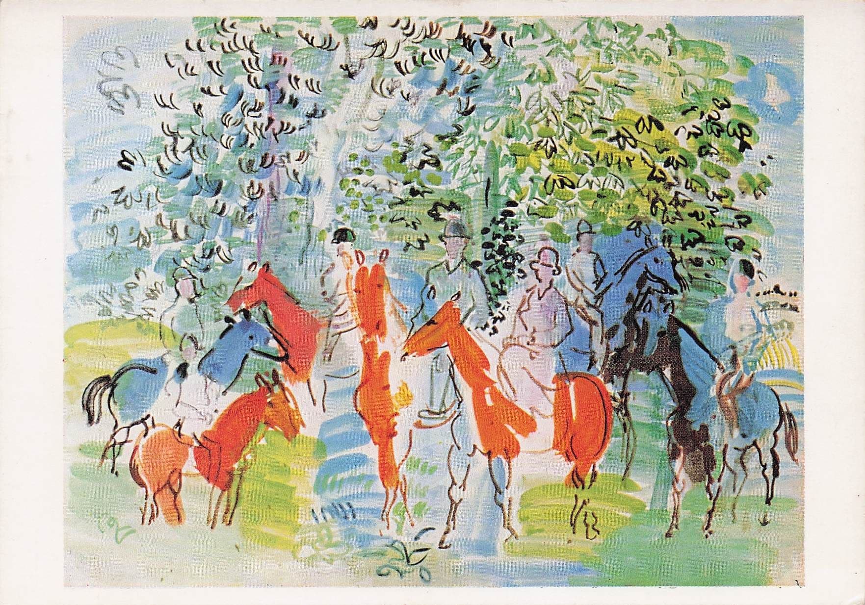 Raoul Dufy Riders Family On Horseback Painting Postcard