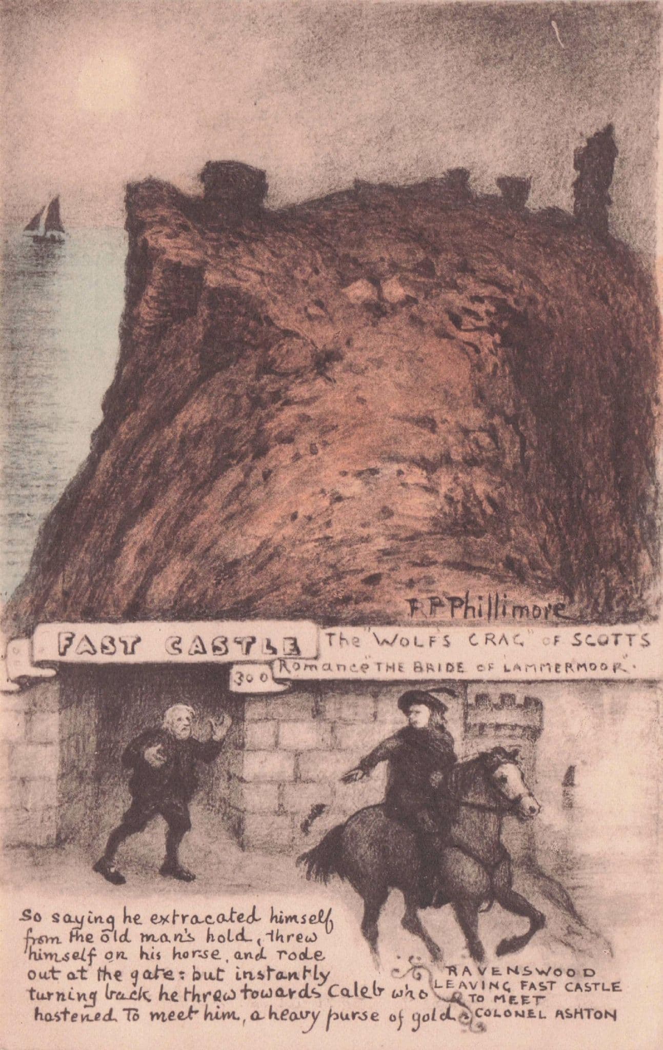 Ravenswood at Fast Castle Wolfs Crag Scottish Phillimore Old Postcard