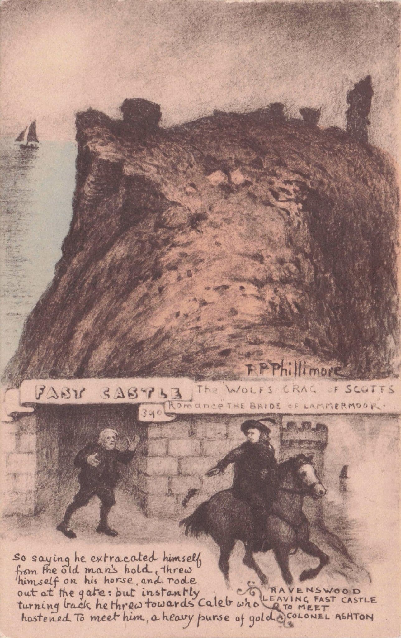 Ravenswood Fast Castle Wolfs Crag Scottish Phillimore Old Postcard