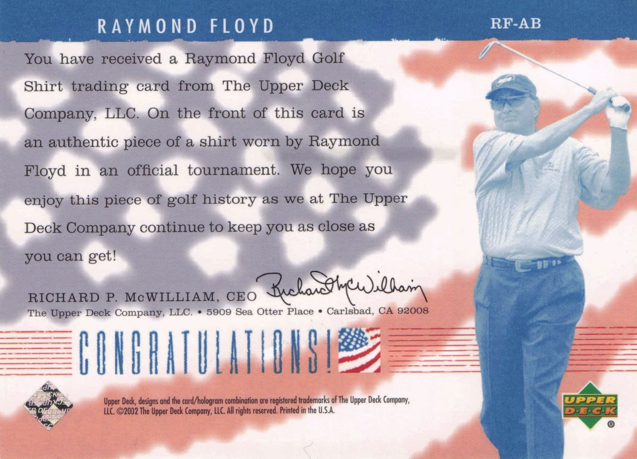 Raymond Floyd America's Best 2002 Upper Deck Real Worn Golf Shirt Card