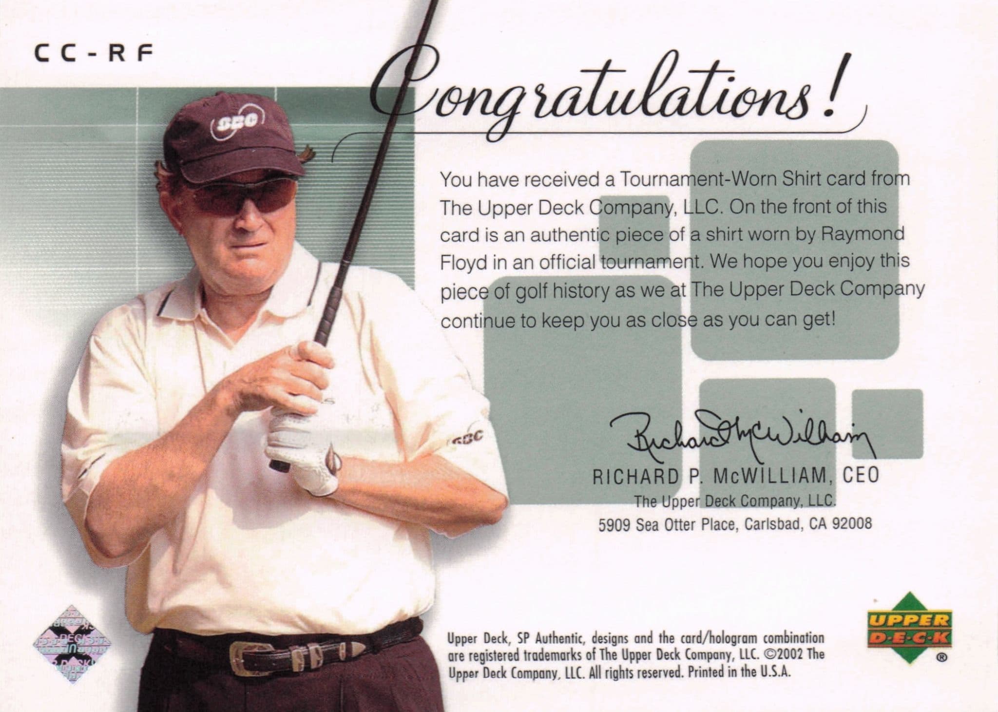 Raymond Floyd Course Classics 2002 Authentic Worn PGA Tour Golf Shirt Card