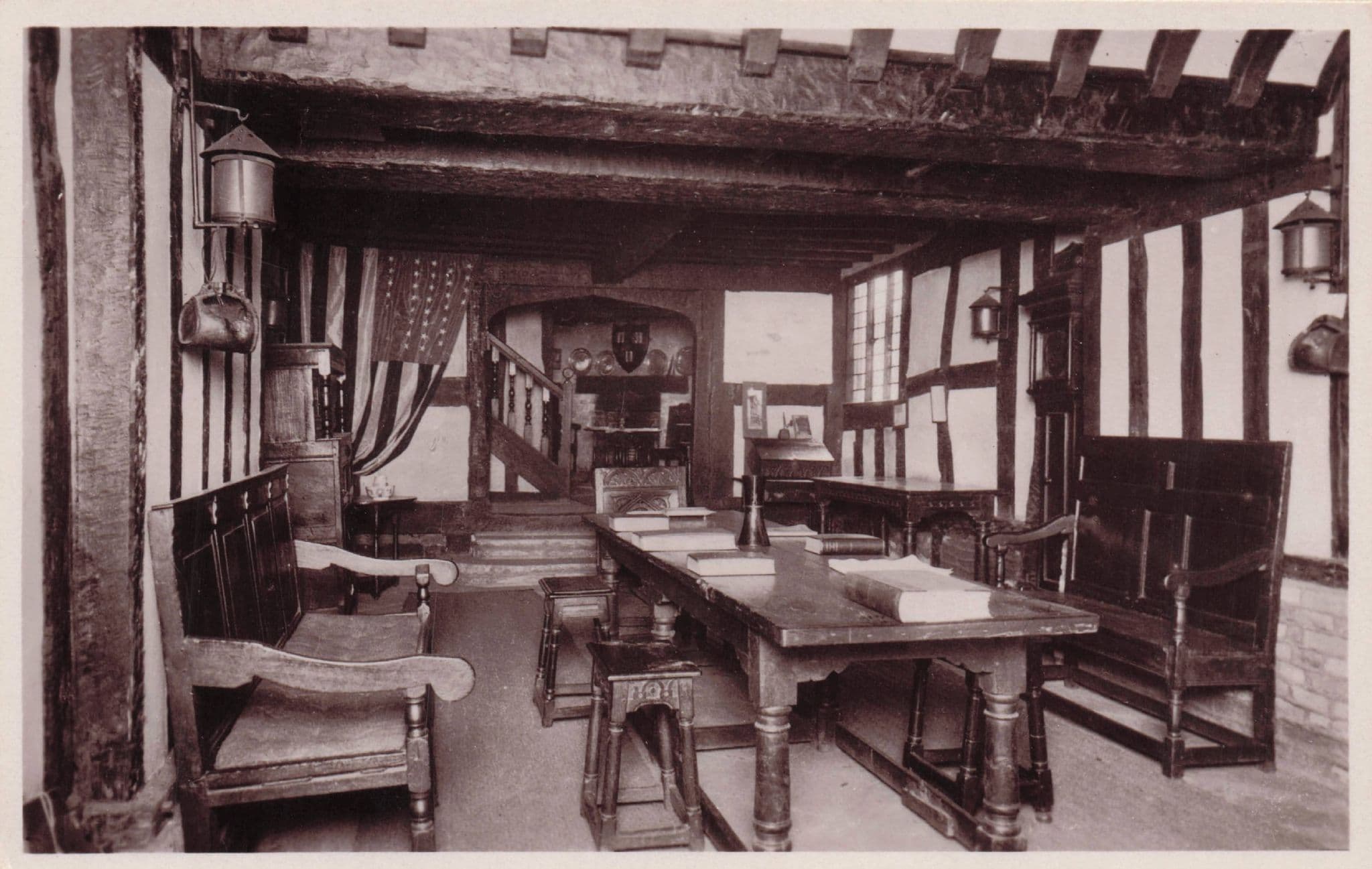 Reading Room Book Beams Harvard House Stratford On Avon Tucks Old RPC Postcard