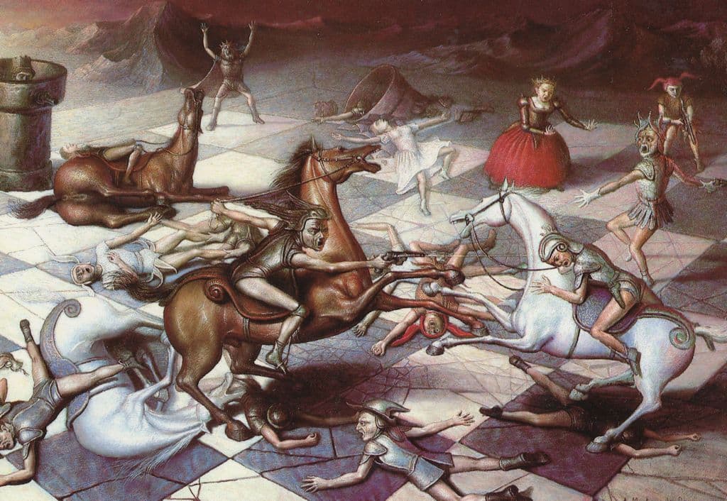 Real Life Chess Board War Andre Barros French Painting Postcard