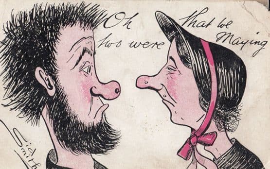 Red Faced Couple Ugly Long Noses Antique Nose Funny Face Comic Humour Postcard
