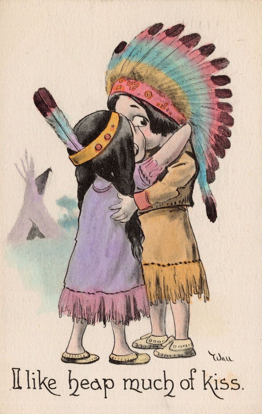 Red Indian Kiss Squaw 1912 Antique Native American Comic Postcard