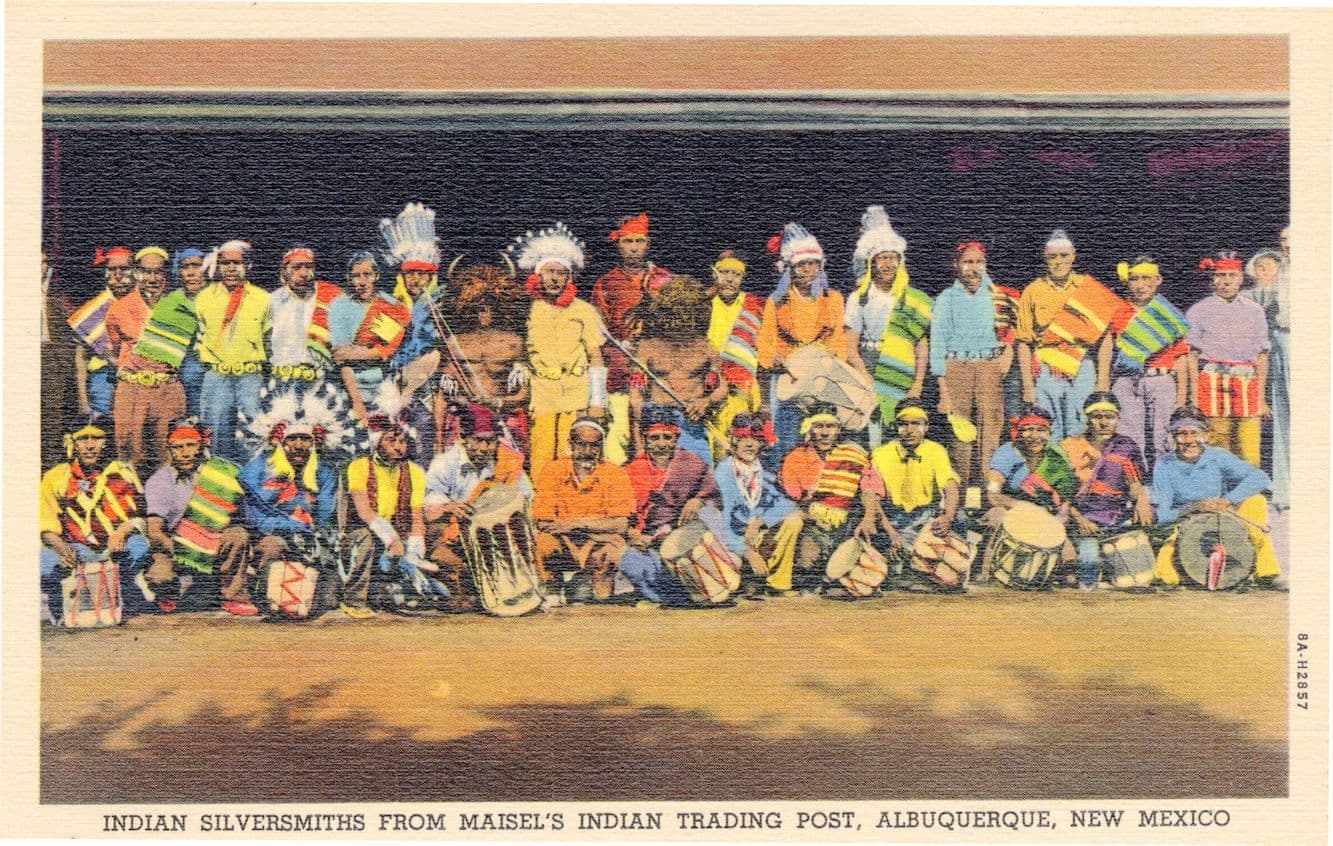 Red Indian Silversmiths Maisel's Trading Post New Mexico Old Linen Postcard