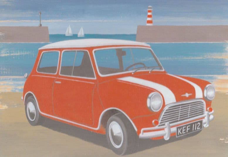 Red Mini On A Beach Martin Wiscombe Painting Postcard