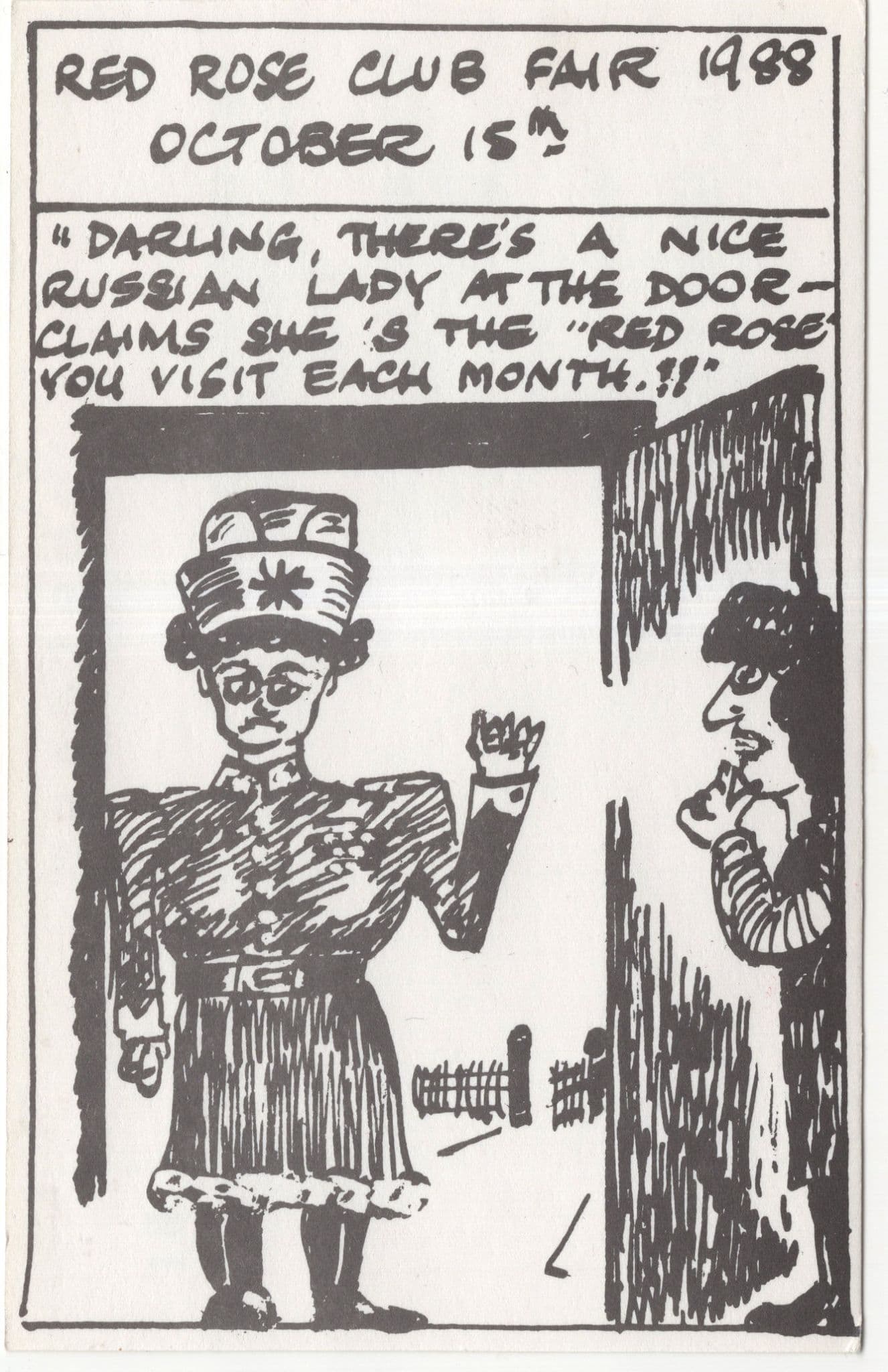 Red Rose Russian Lady Event 1988 Comic Advertising Postcard