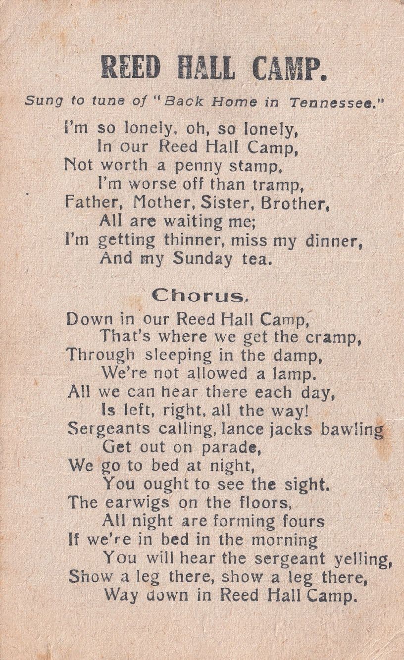 Reed Hall Camp Colchester Military Song Old War Postcard
