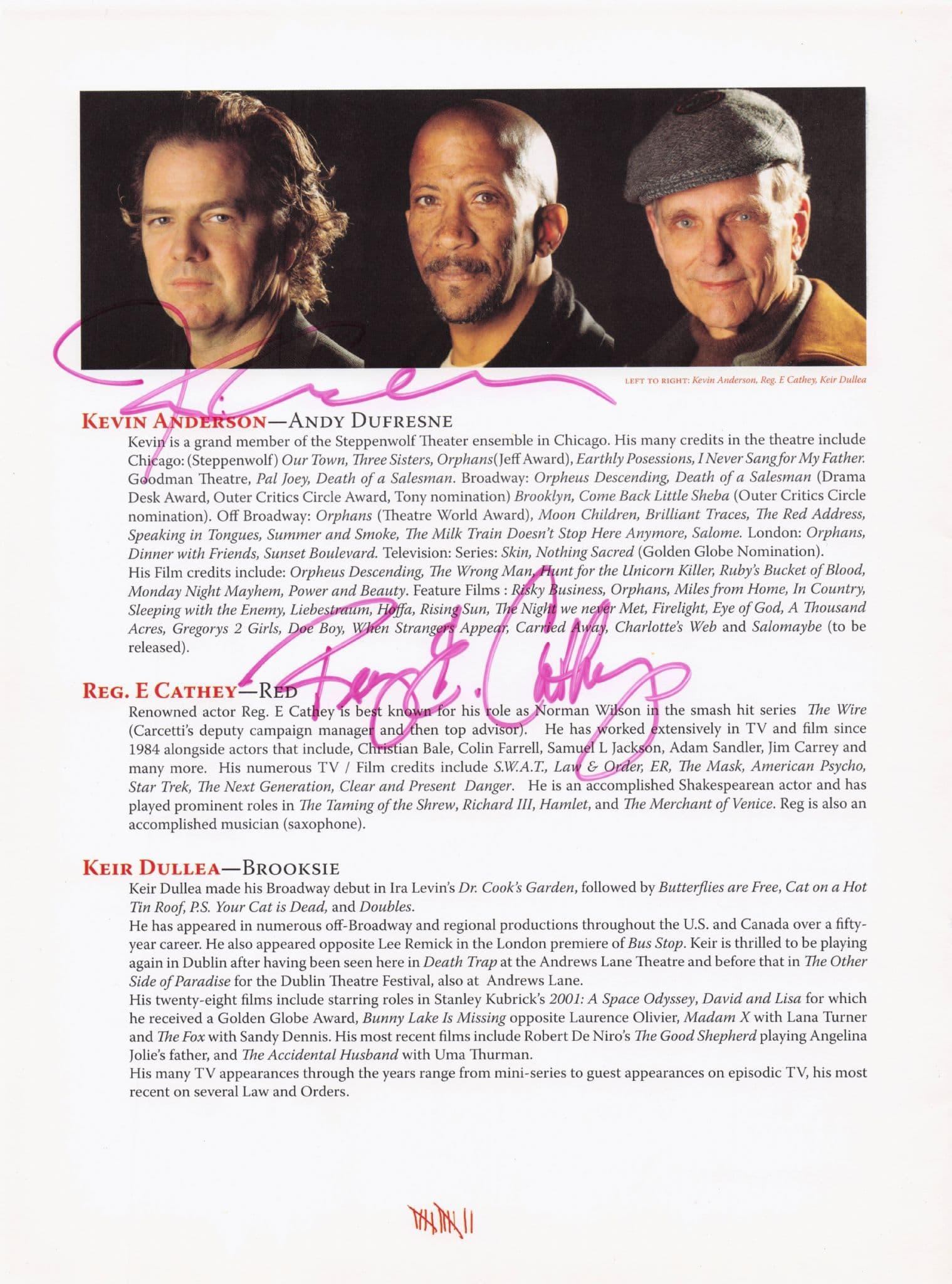 Reg Cathey The Wire Shawshank Redemption Hand Signed Theatre Page