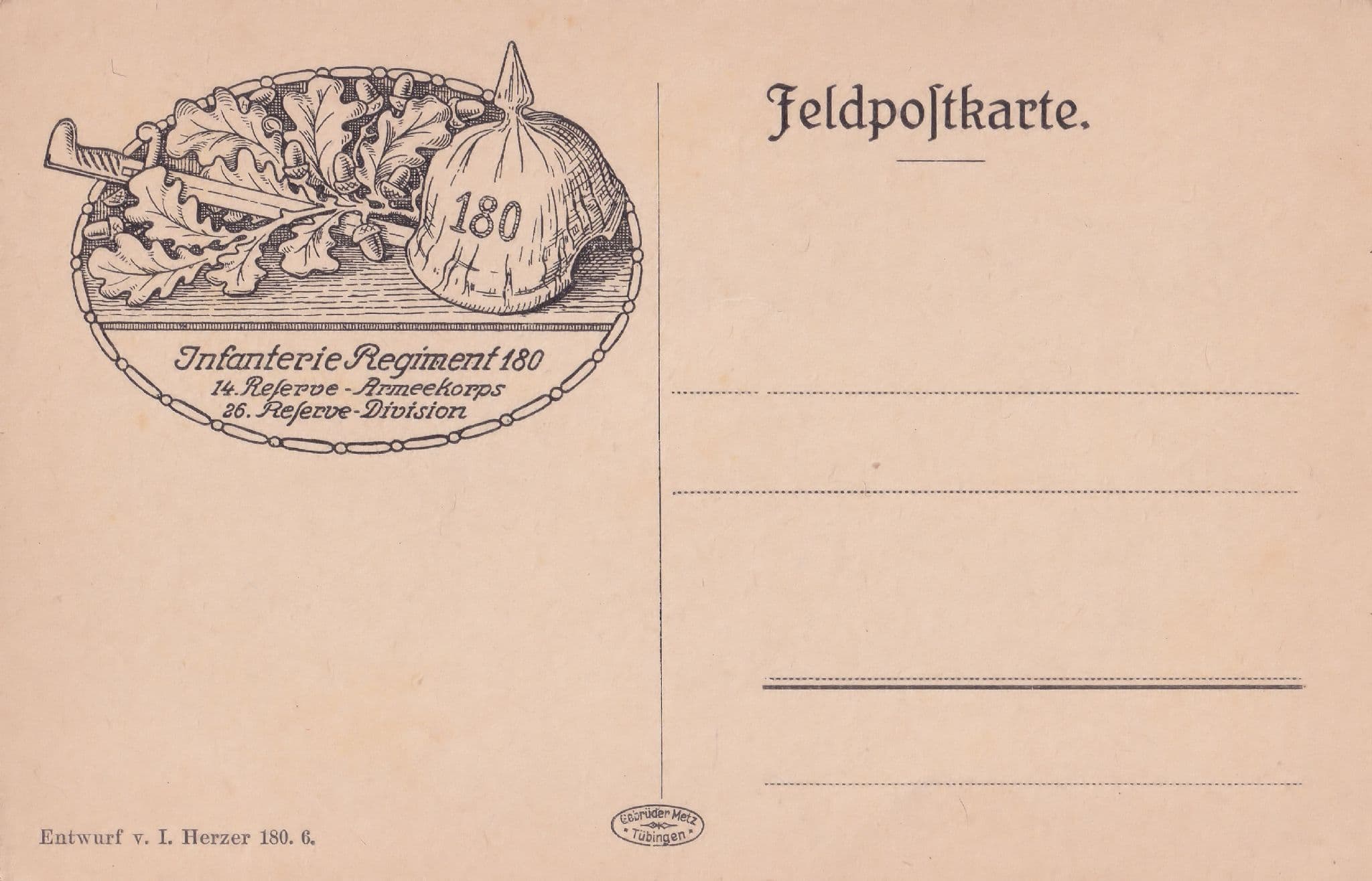 Regiment 180 German WW1 Army Armeekorps Antique Military Postcard