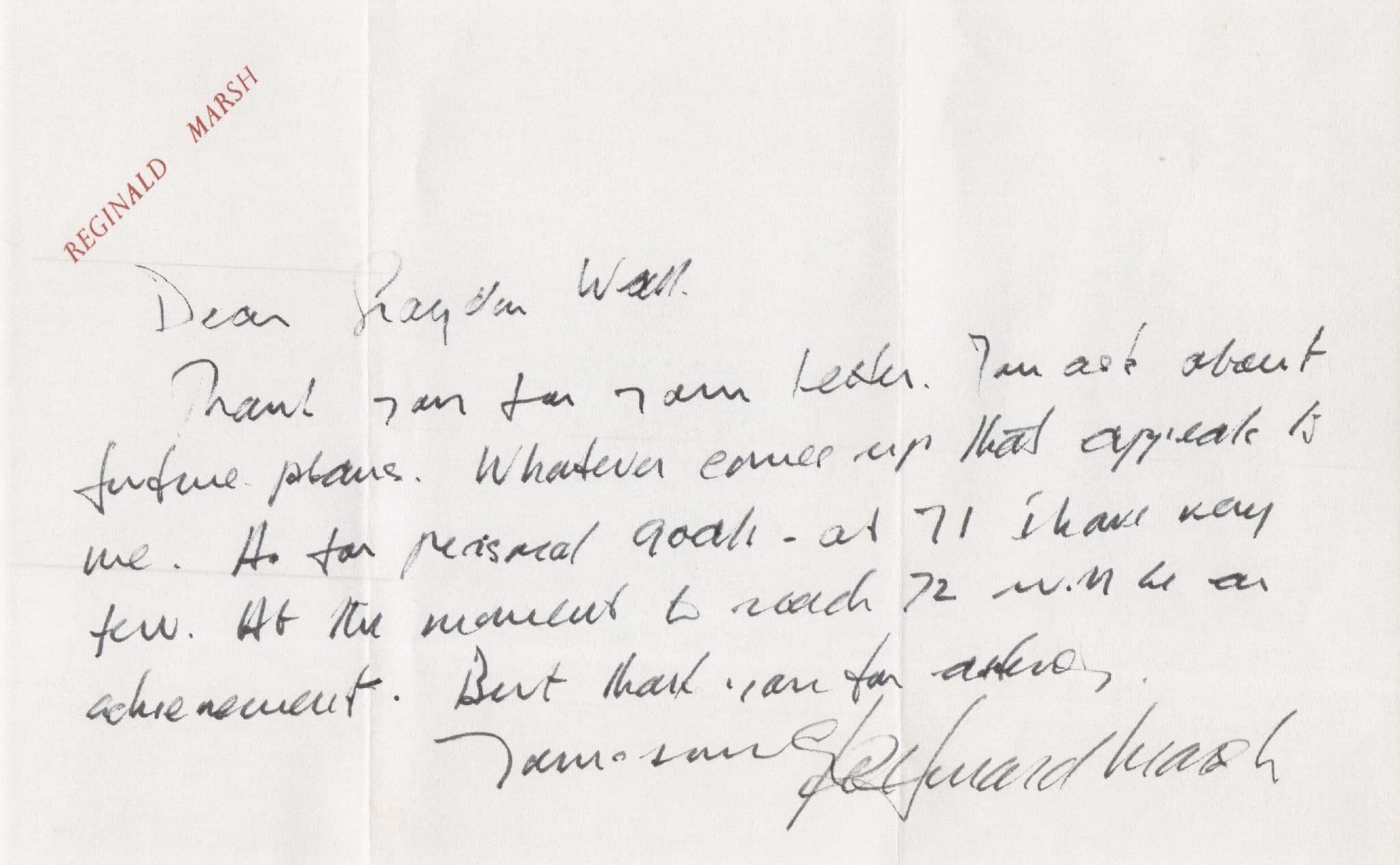 Reginald Marsh The Good Life Coronation Street Hand Written & Signed Letter