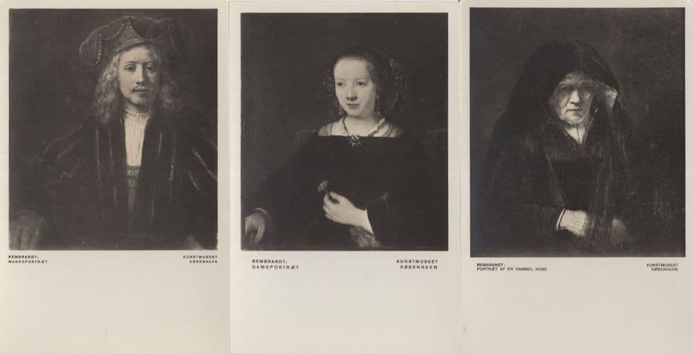 Rembrandt 3x Antique Copenhagen Museum Portrait Postcard s