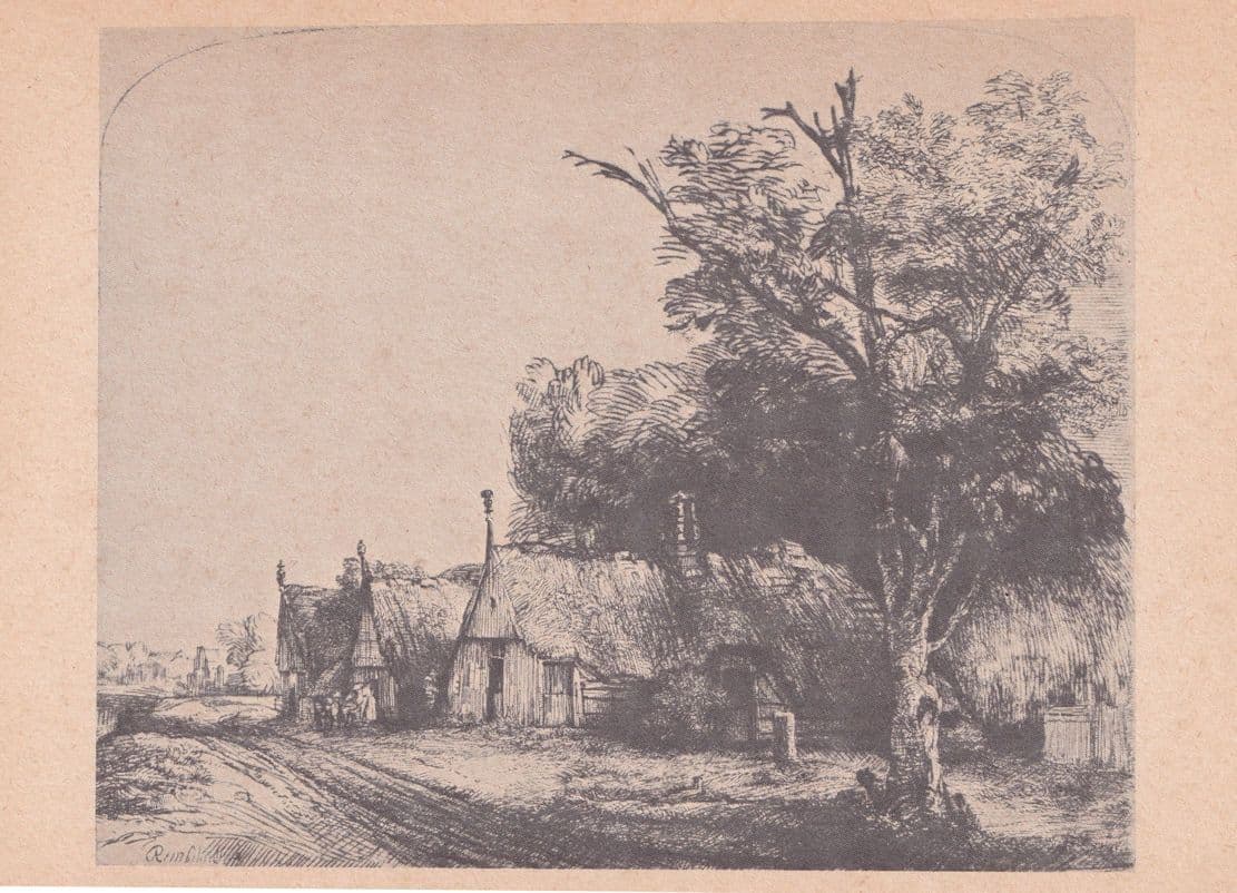 Rembrandt Landscape With Three Gabled Cottage Painting Postcard