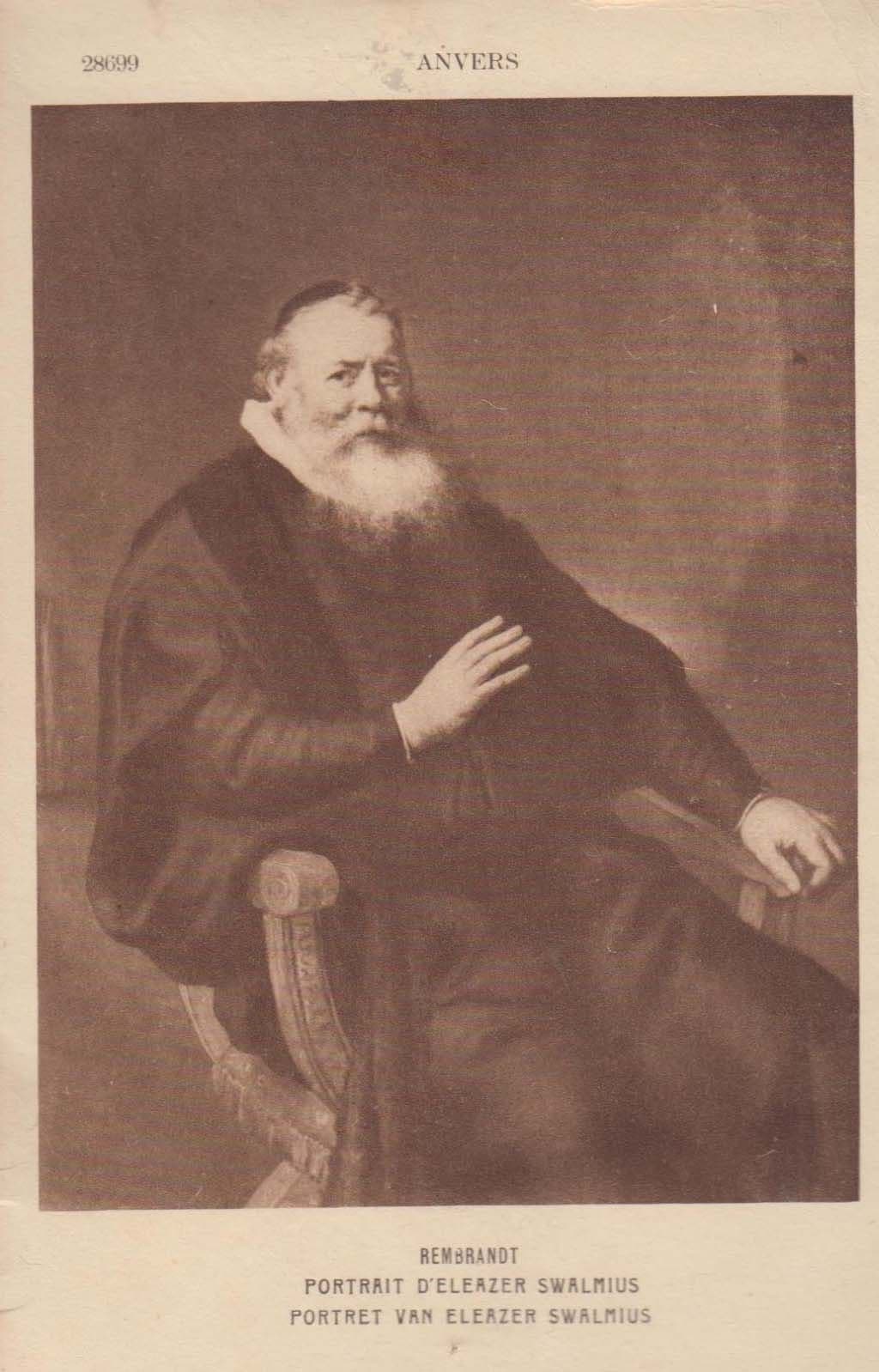 Rembrandt Portrait De Eleazer Swalmius Painting Old Antique Postcard