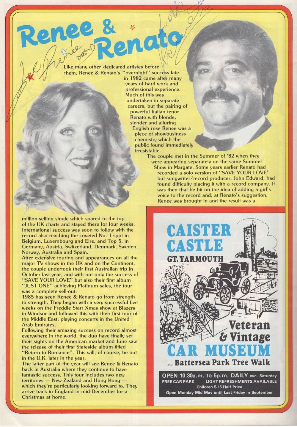 Renee & Renato New Faces No 1 Hand Signed Freddie Starr Theatre Programme