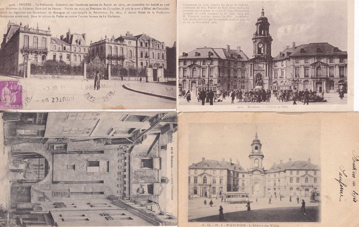 Rennes Porte Mordelaise L'Hotel De Ville Clock Prefecture 4x French Postcard s