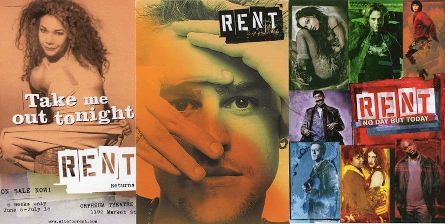 Rent The Musical Sydney & Orpheum Theatre 3x Postcard s