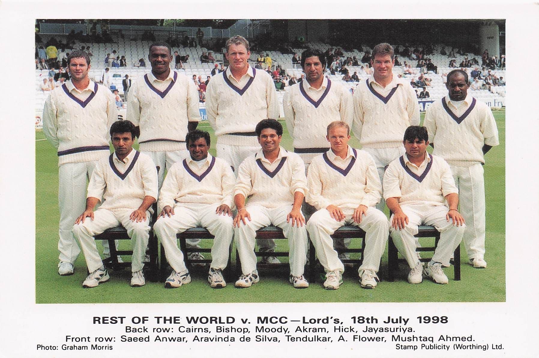 Rest Of The World MCC Lords 1998 Cricket Team Photo Postcard