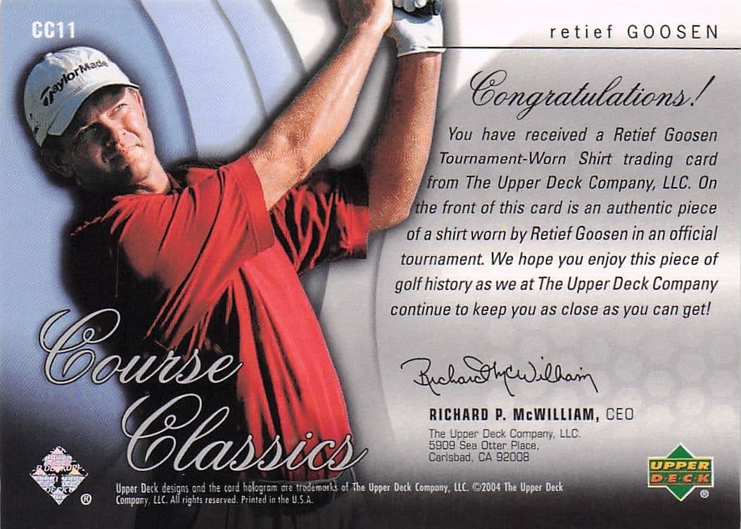 Retief Goosen Course Classics 2004 Authentic Tournament Upper Deck Golf Shirt Card