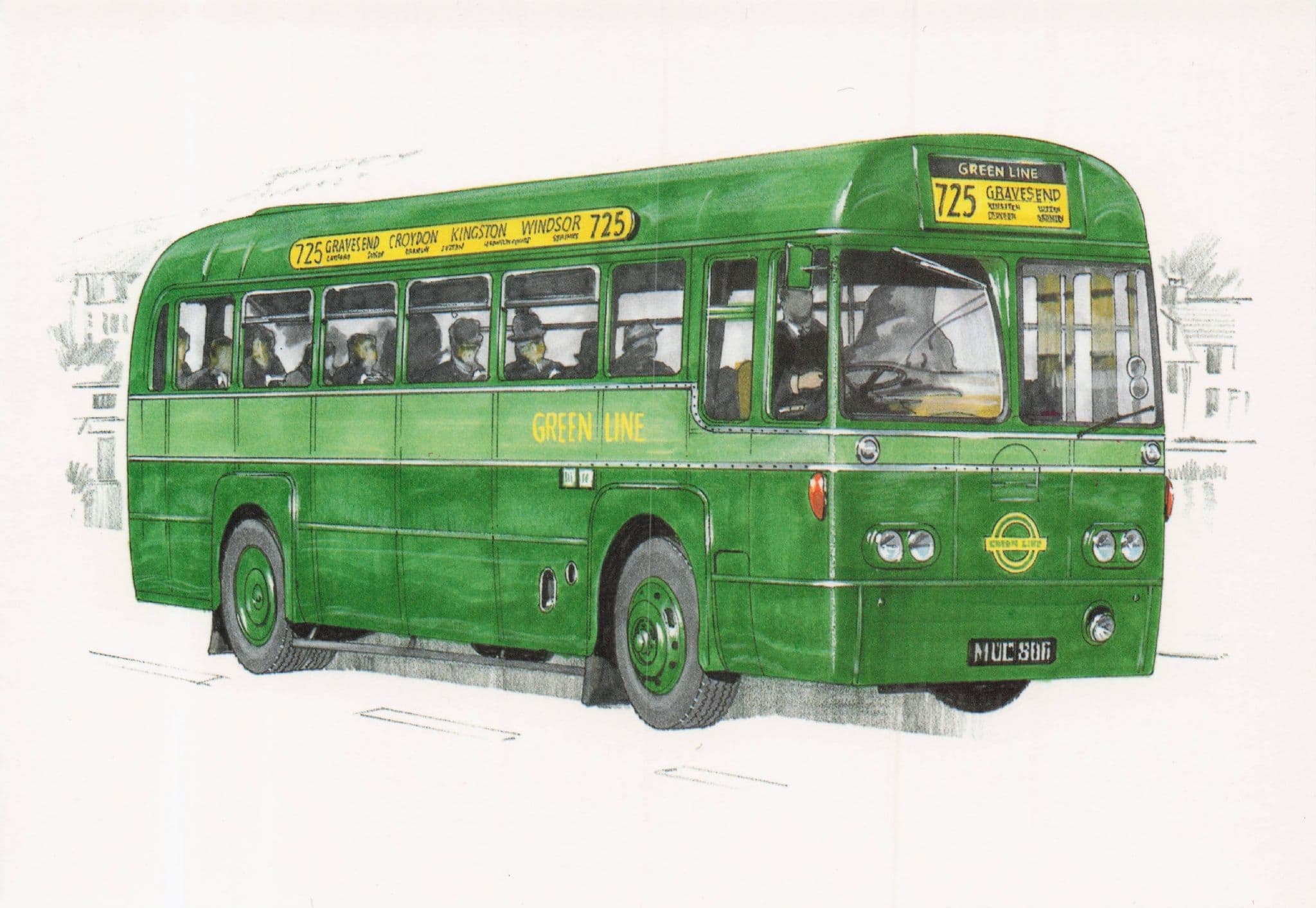 RF Greenline Gravesend Bus History Painting Postcard