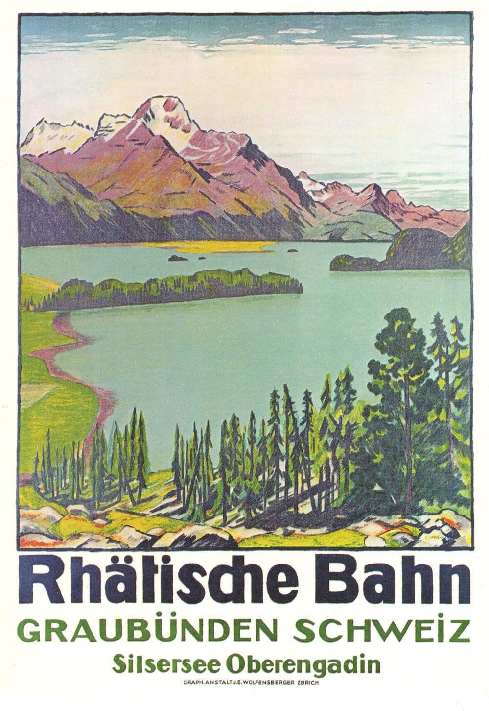 Rhatische WW1 Bahn Railway Trains Graubunden Switzerland Advertising Postcard