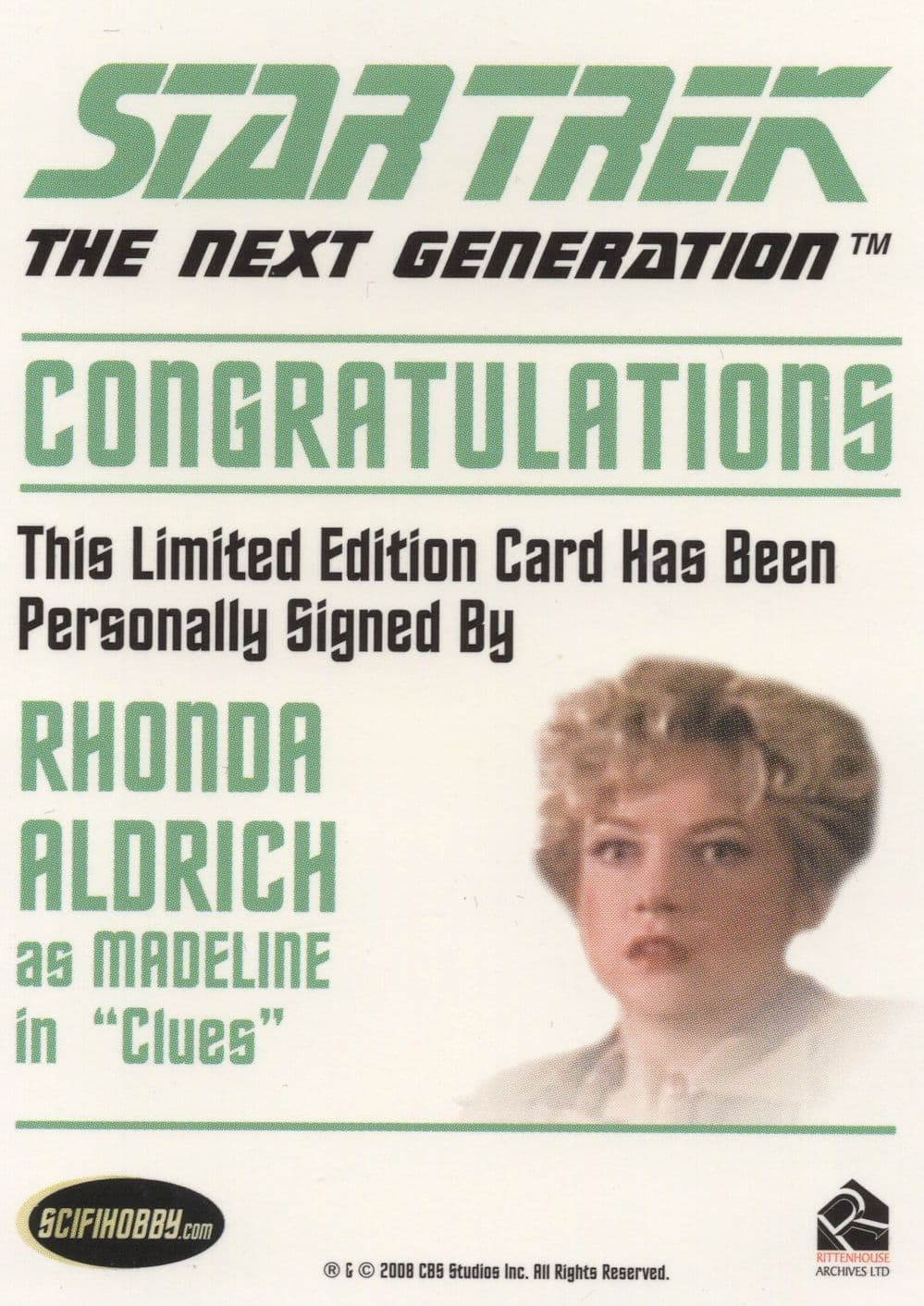 Rhonda Aldrick Star Trek Hand Signed Photo Autograph Card