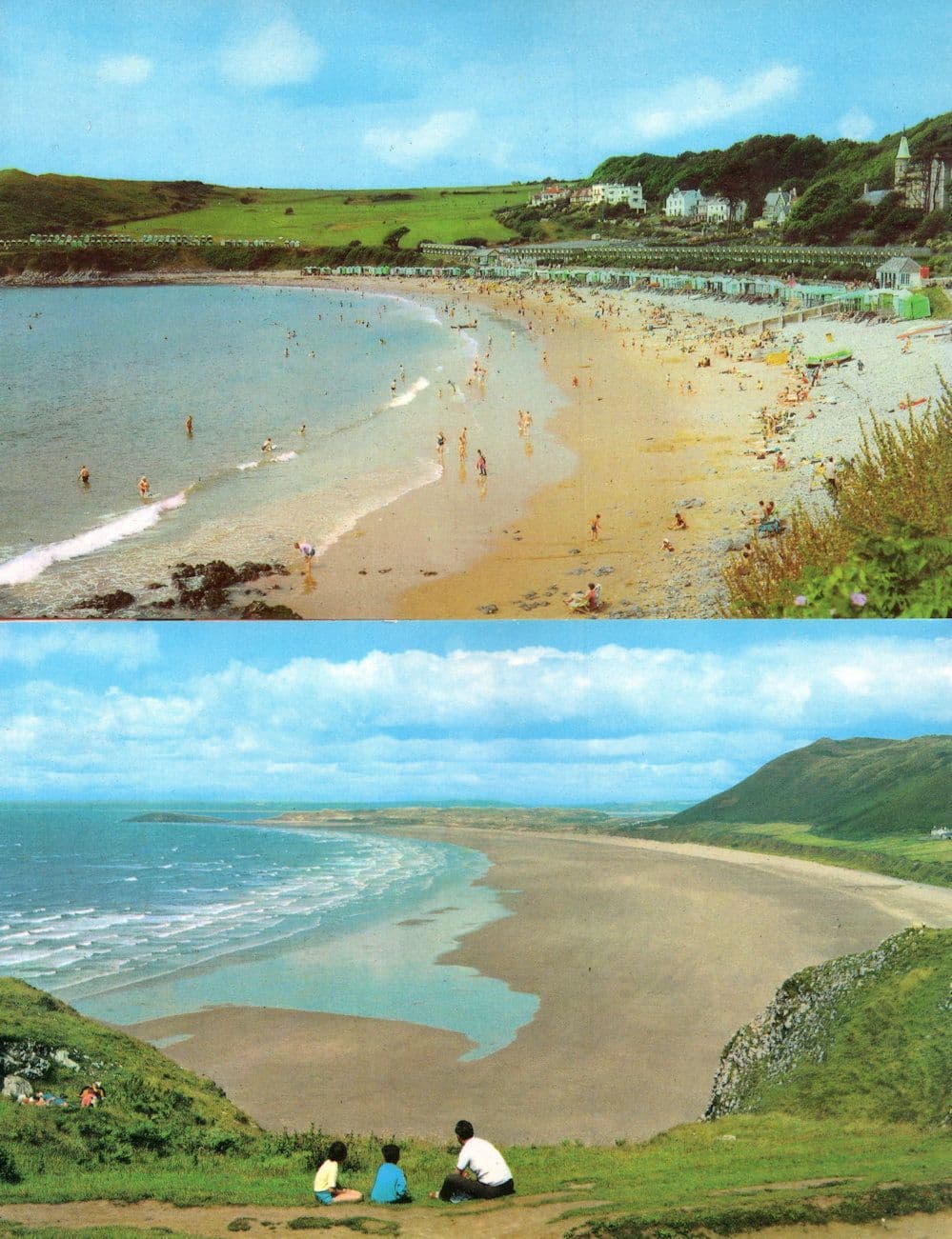 Rhossili Langland Bay Gower 2 Welsh 1970s Postcard s