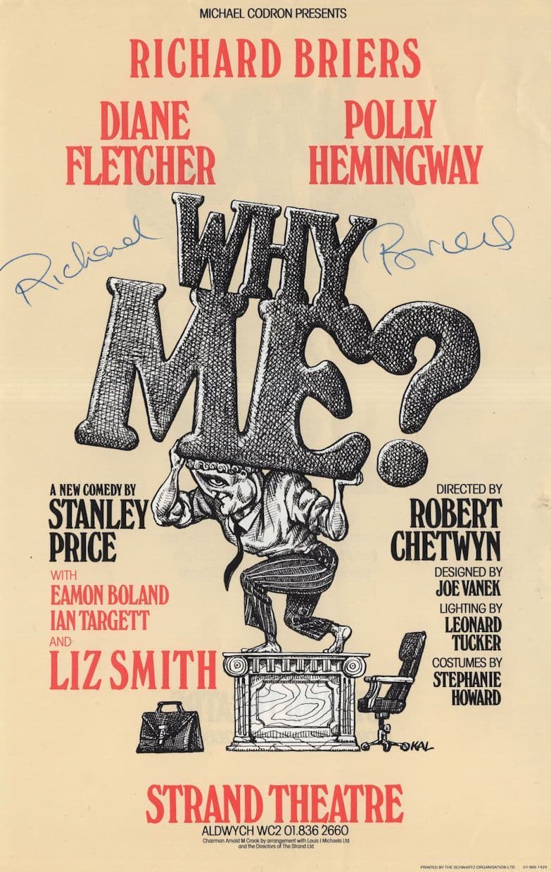 Richard Briers Why Me Hand Signed Strand Theatre Flyer