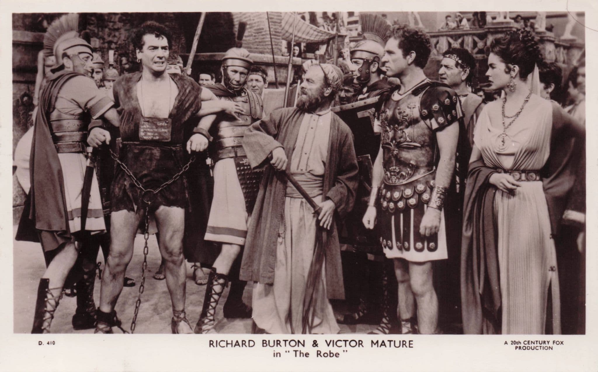Richard Burton & Victor Nature in The Robe Vintage RPC Film Postcard