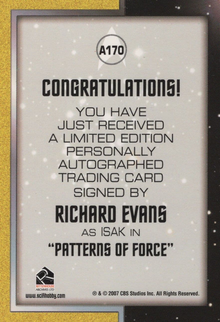 Richard Evans Star Trek The Original Series Rare Autograph Card