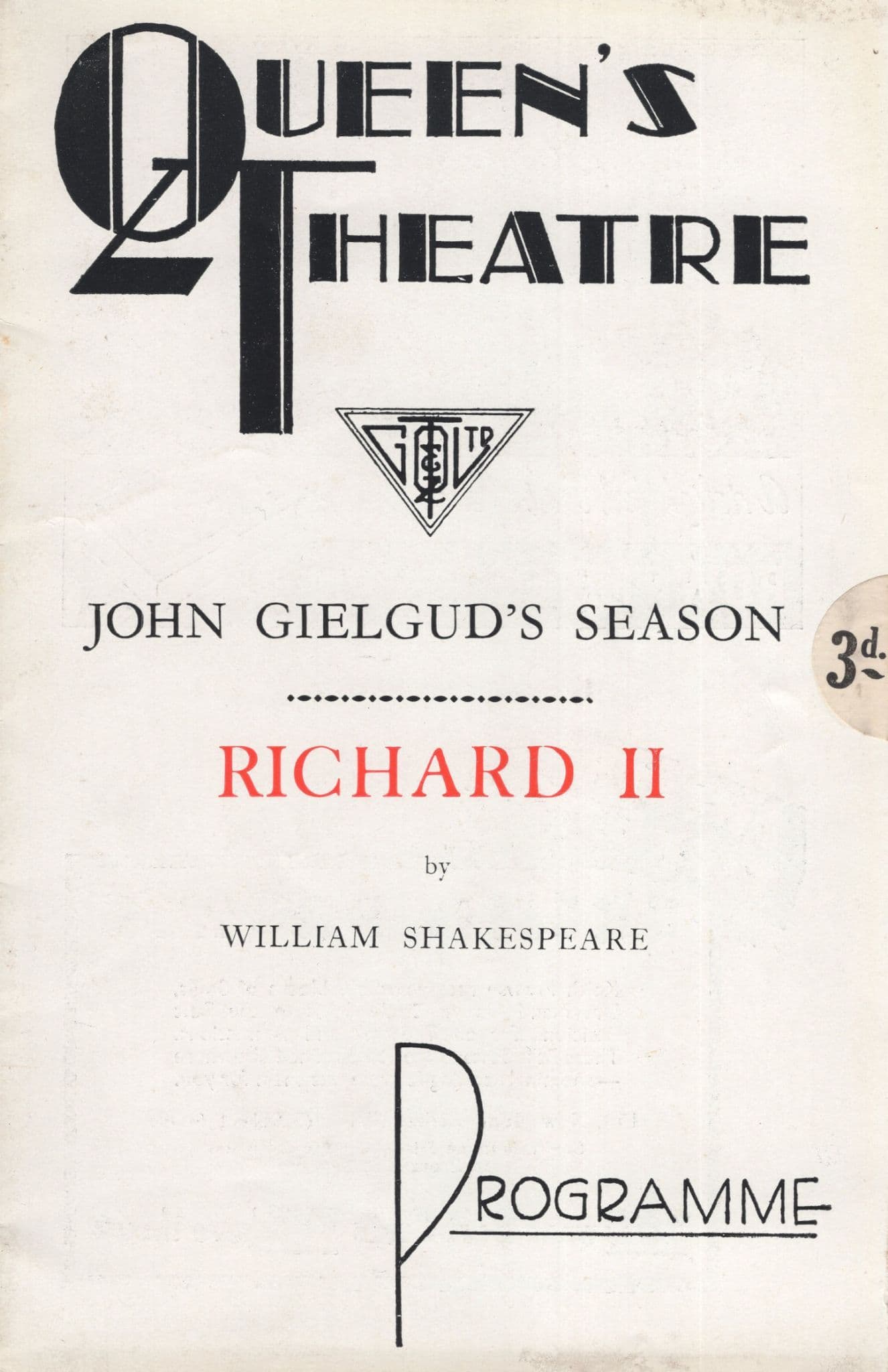Richard II John Gielgud 1937 Queens Theatre London Shakespeare Programme