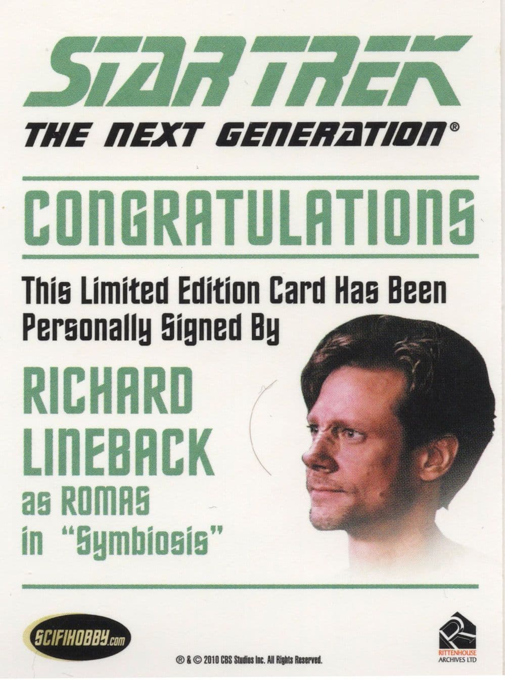 Richard Lineback as Lomas Star Trek Hand Signed Photo Card