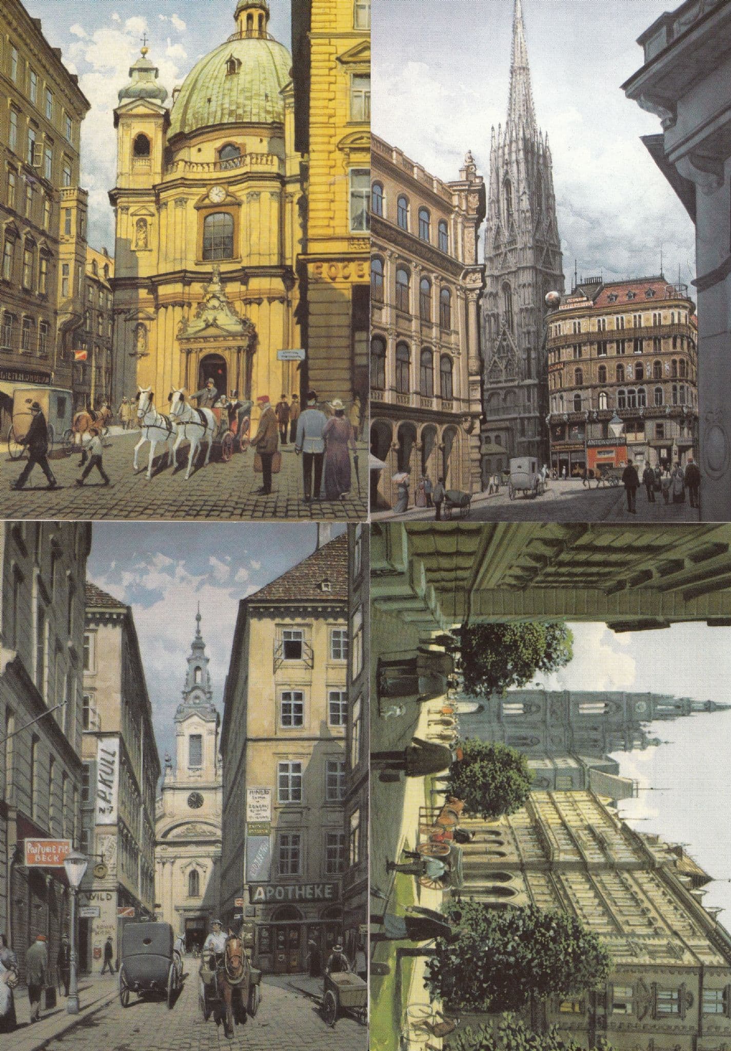 Richard Pokorny Austria 5x Wien Stephansdorm Markt Painting Postcard s