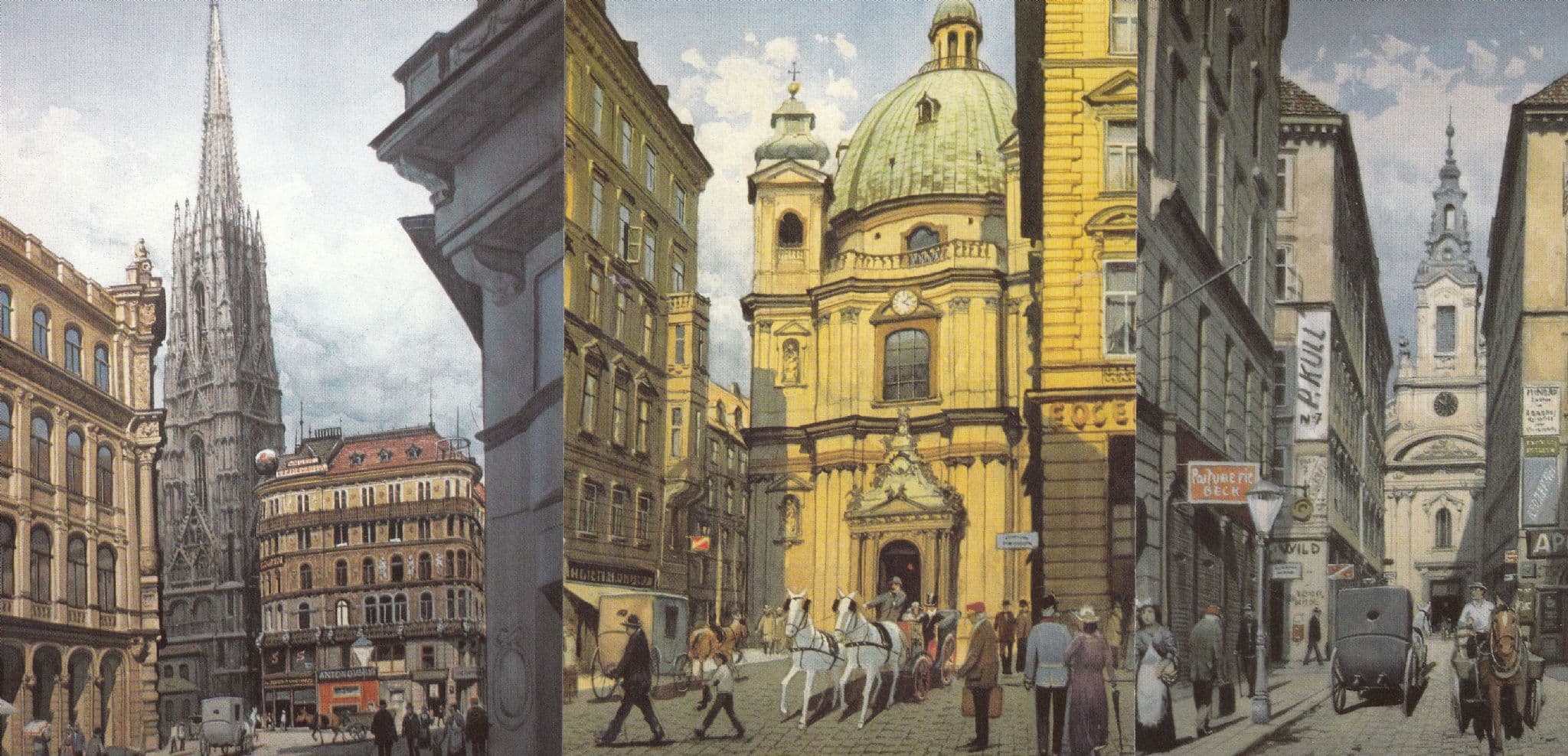 Richard Pokorny Austria 5x Wien Stephansdorm Markt Painting Postcard s