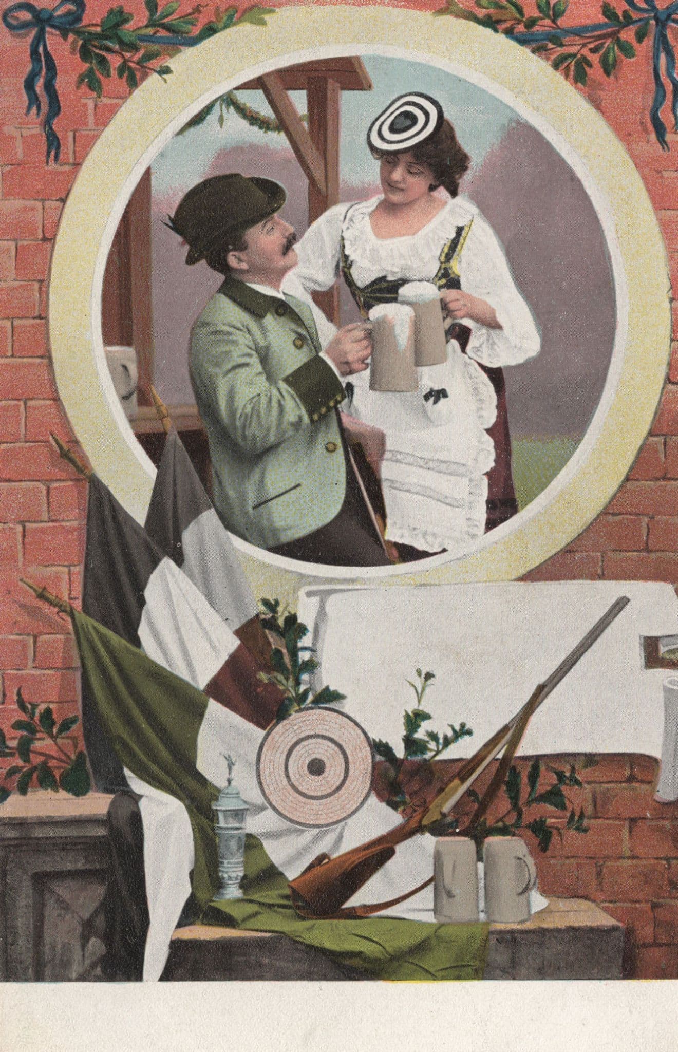 Rifle Shooting Target On Ladies Head Old German Gun Love Old Postcard