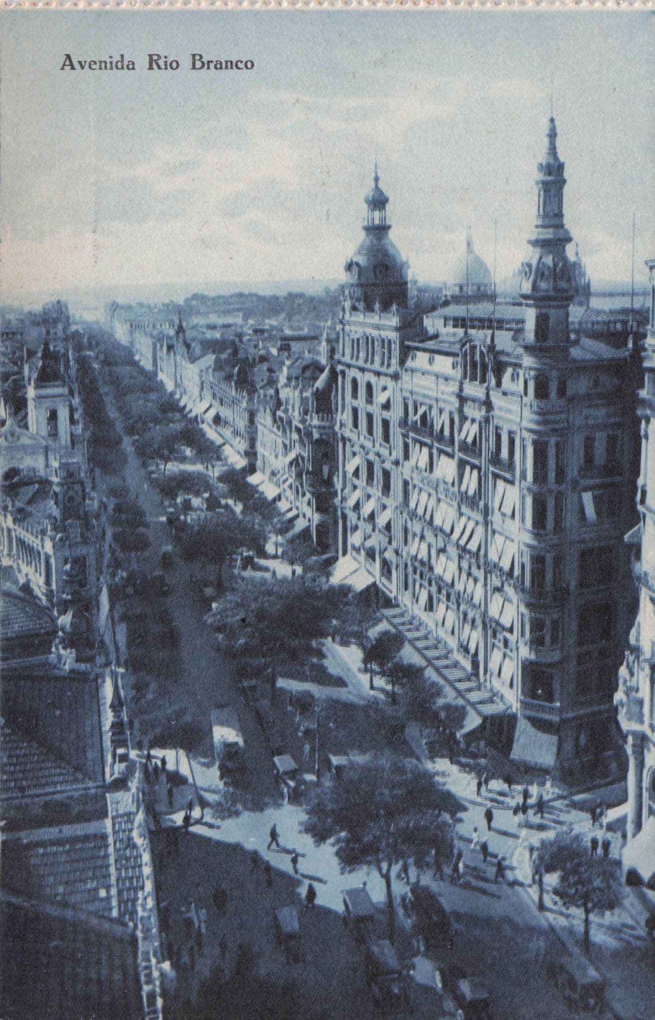 Rio De Janeiro Avanida Branco Aerial Blue Tinted Brazil Antique Postcard