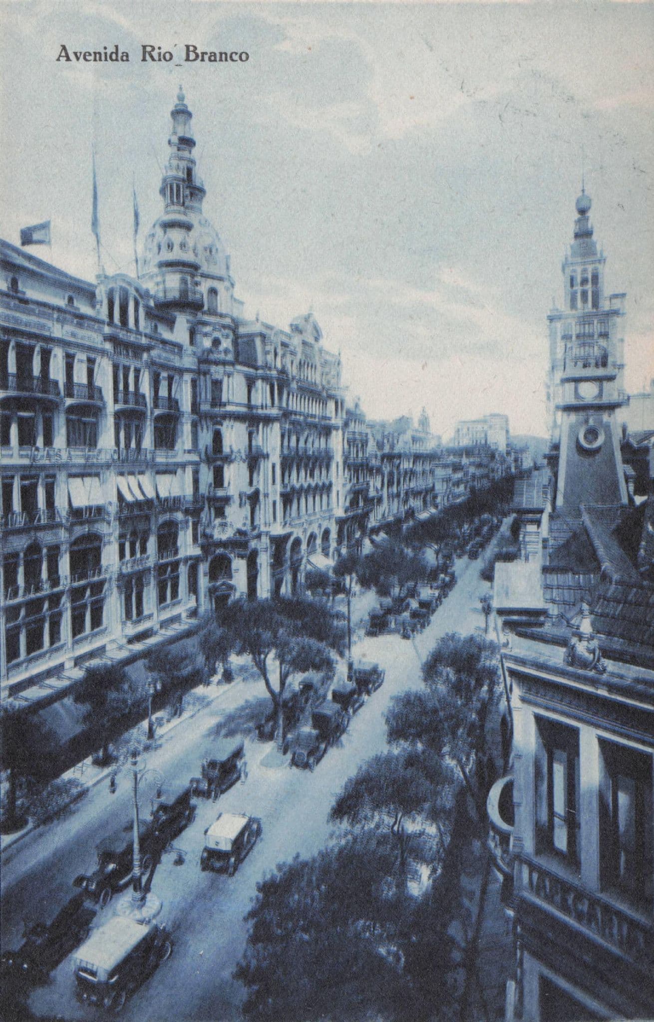 Rio De Janeiro Avenida Rio Branco Blue Tinted Brazil Antique Postcard